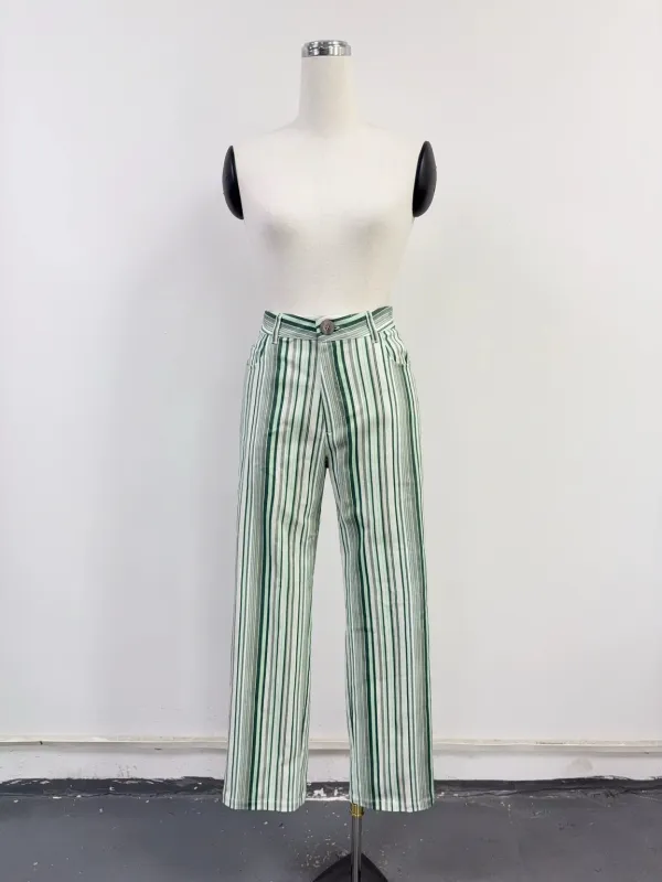 SAMPLE #370 - S Stripe Canvas Pants - Green made by Fashion Brand Company