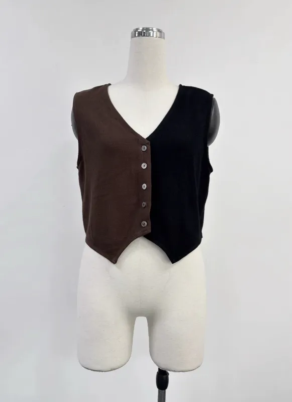 SAMPLE #377 - S Soft Linen Vest And Pants Set - Brown / Black made by Fashion Brand Company