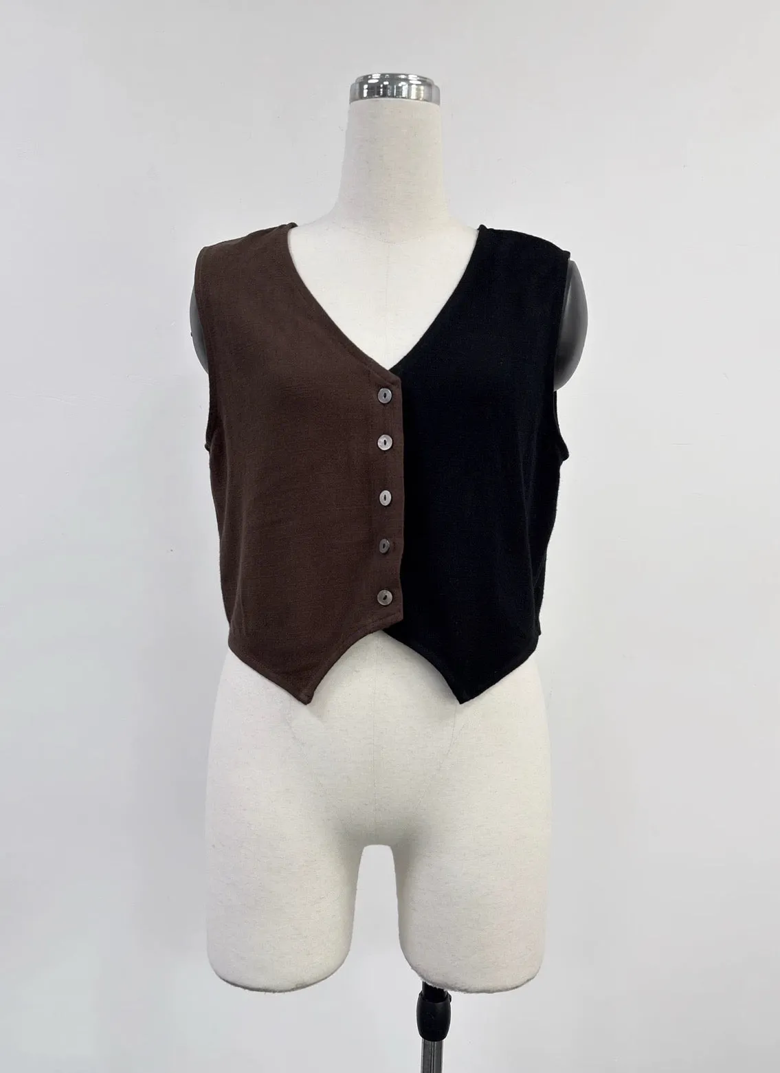 SAMPLE #377 - S Soft Linen Vest And Pants Set - Brown / Black sold by Fashion Brand Company