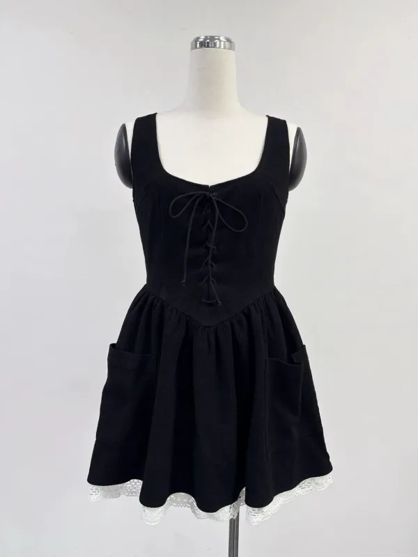 SAMPLE #378 - S Thick Linen Farm Chores Dress - Black made by Fashion Brand Company