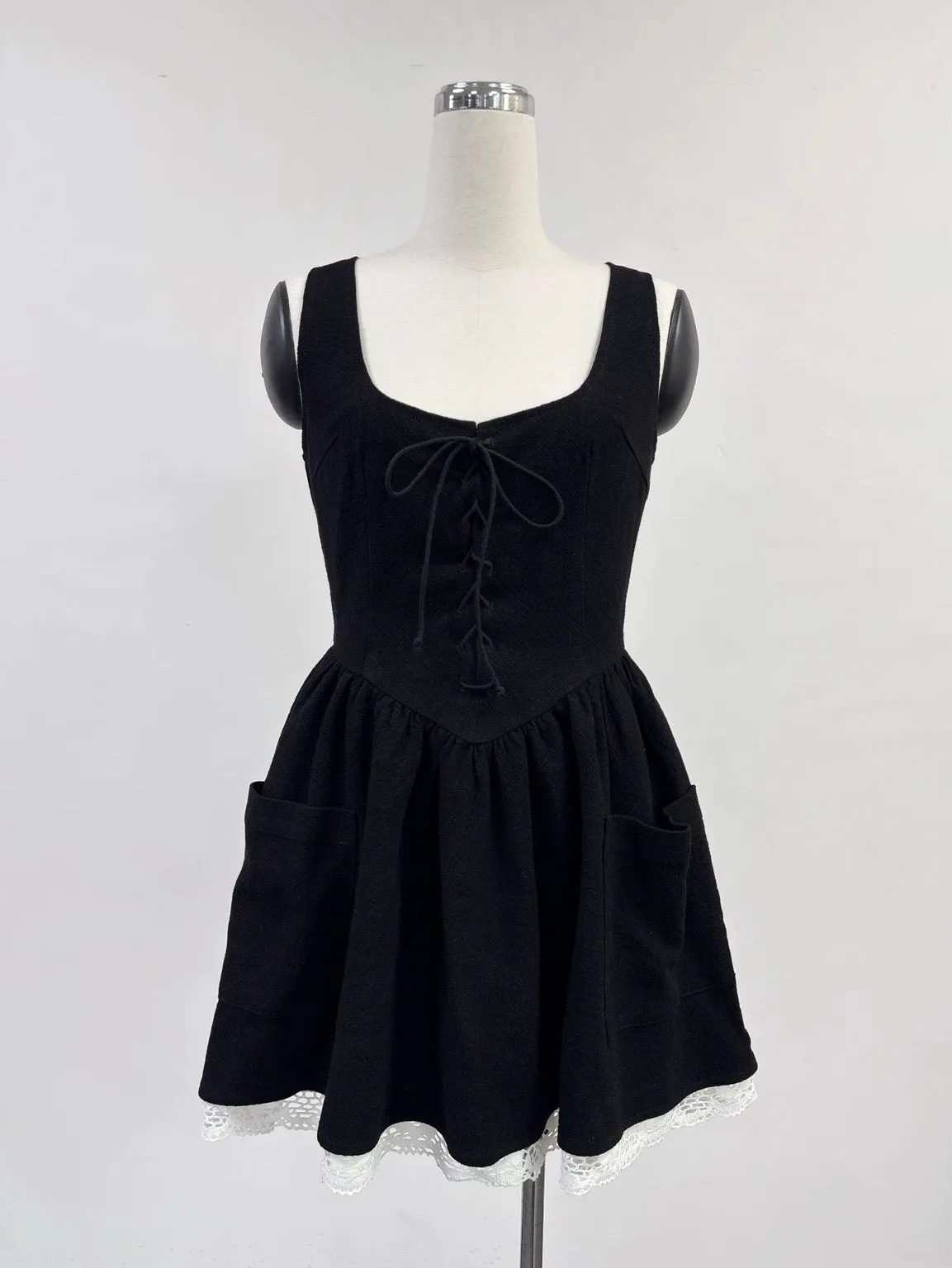 SAMPLE #378 - S Thick Linen Farm Chores Dress - Black sold by Fashion Brand Company