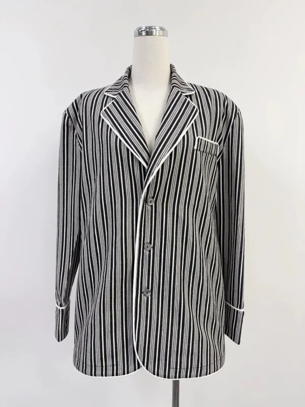 SAMPLE #381 - S Mens Stripe Canvas Blazer - Black / White made by Fashion Brand Company