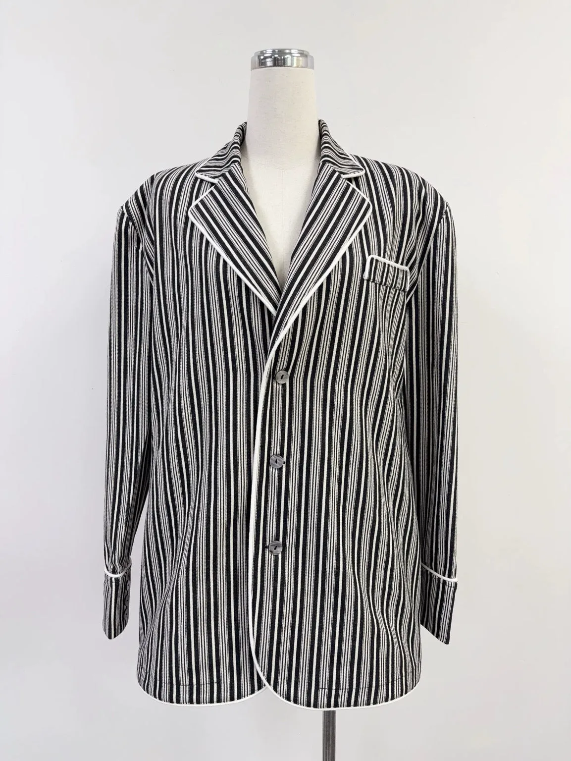 SAMPLE #381 - S Mens Stripe Canvas Blazer - Black / White sold by Fashion Brand Company