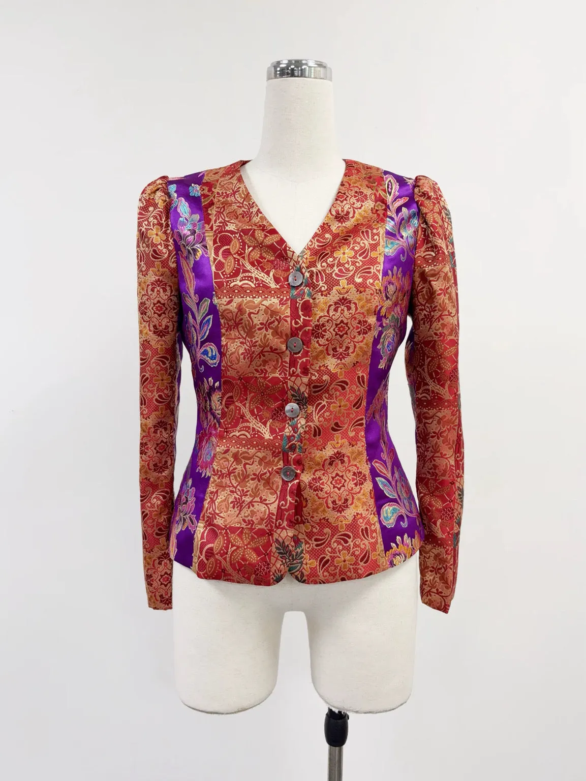 SAMPLE #384 - S Jonbenet Satin Long Sleeve Top - Red / Purple sold by Fashion Brand Company product image thumbnail 2