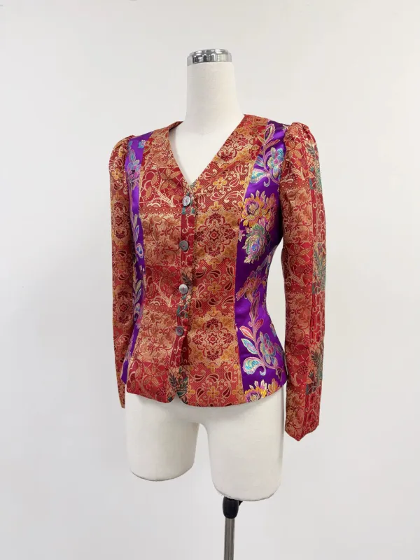 SAMPLE #384 - S Jonbenet Satin Long Sleeve Top - Red / Purple made by Fashion Brand Company