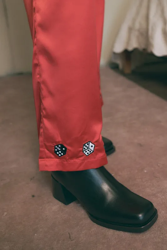 Lucky Dice Satin Lounge Pants Red made by Fashion Brand Company