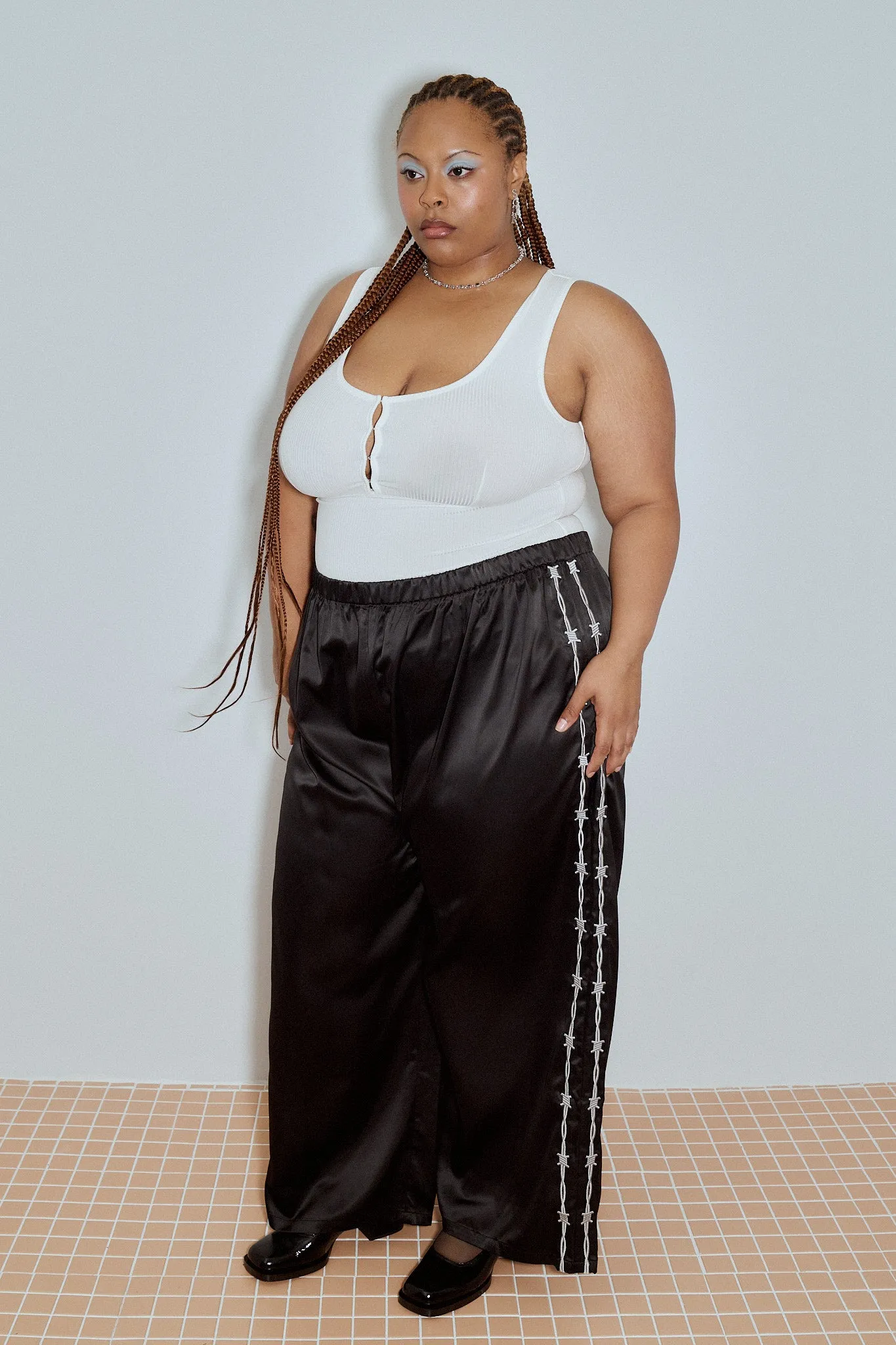 Pammy Sporty Satin Lounge Pants Black sold by Fashion Brand Company