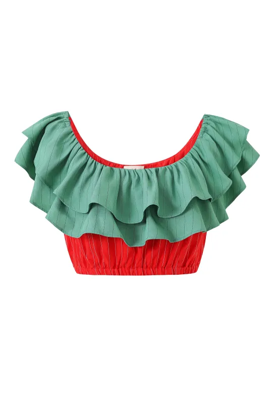 Tencel Stripe Ruffle Bra Top Beet Salad made by Fashion Brand Company