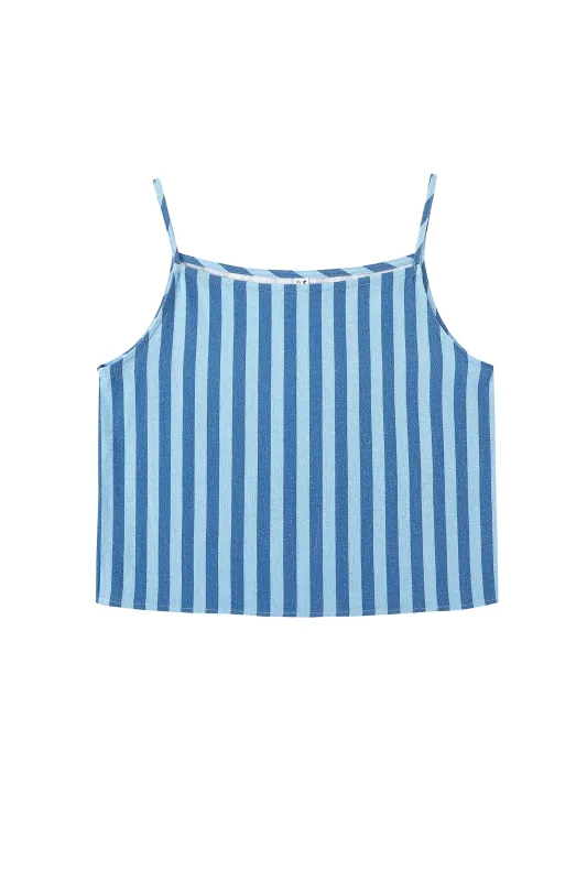 Crop Cami Soft Linen Tank Blue Stripe made by Fashion Brand Company