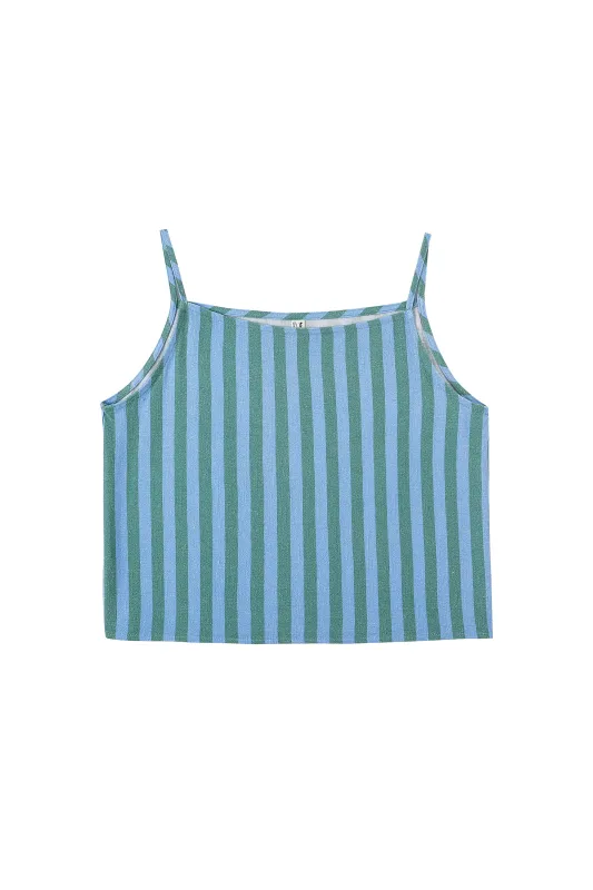 1 left - Crop Cami Soft Linen Tank Green/Blue Stripe made by Fashion Brand Company