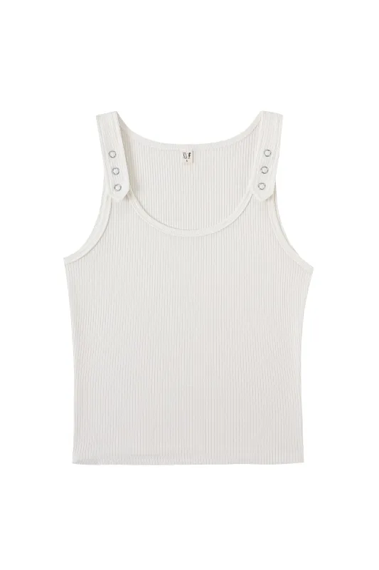 Tencel Rib Snap Strap Tank Top White made by Fashion Brand Company