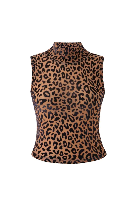 New Jersey Leopard Mock Neck Mesh Tank made by Fashion Brand Company