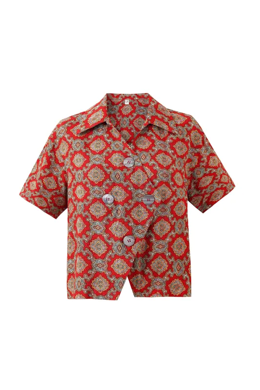 Quad Button Soft Linen Shirt Fancy Red Couch made by Fashion Brand Company