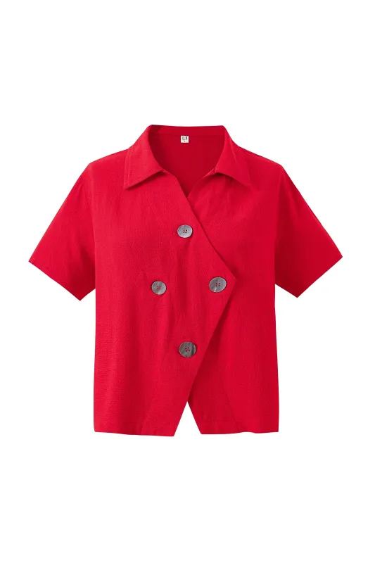 Quad Button Soft Linen Shirt Red made by Fashion Brand Company