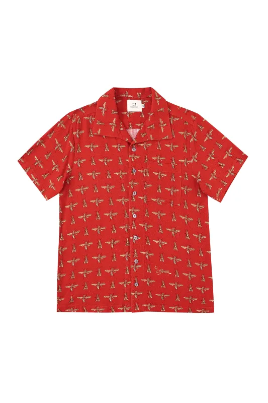 Unisex Linen Bowling Shirt Red Bug made by Fashion Brand Company