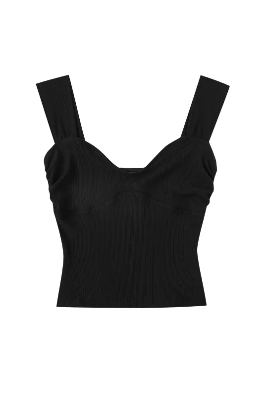 Sweetheart Tencel Rib Tank Top Black Rib made by Fashion Brand Company