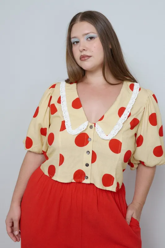 Church Girl Blouse Soft Linen Clown Dot made by Fashion Brand Company