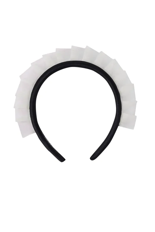 Silk Organza Ruffle Headband Black/White made by Fashion Brand Company