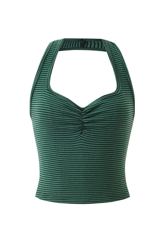 Scrunch Halter Top Green Stripe made by Fashion Brand Company