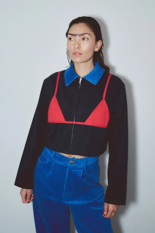 Bikini Bod Canvas Construction Crop Jacket Navy/Red made by Fashion Brand Company
