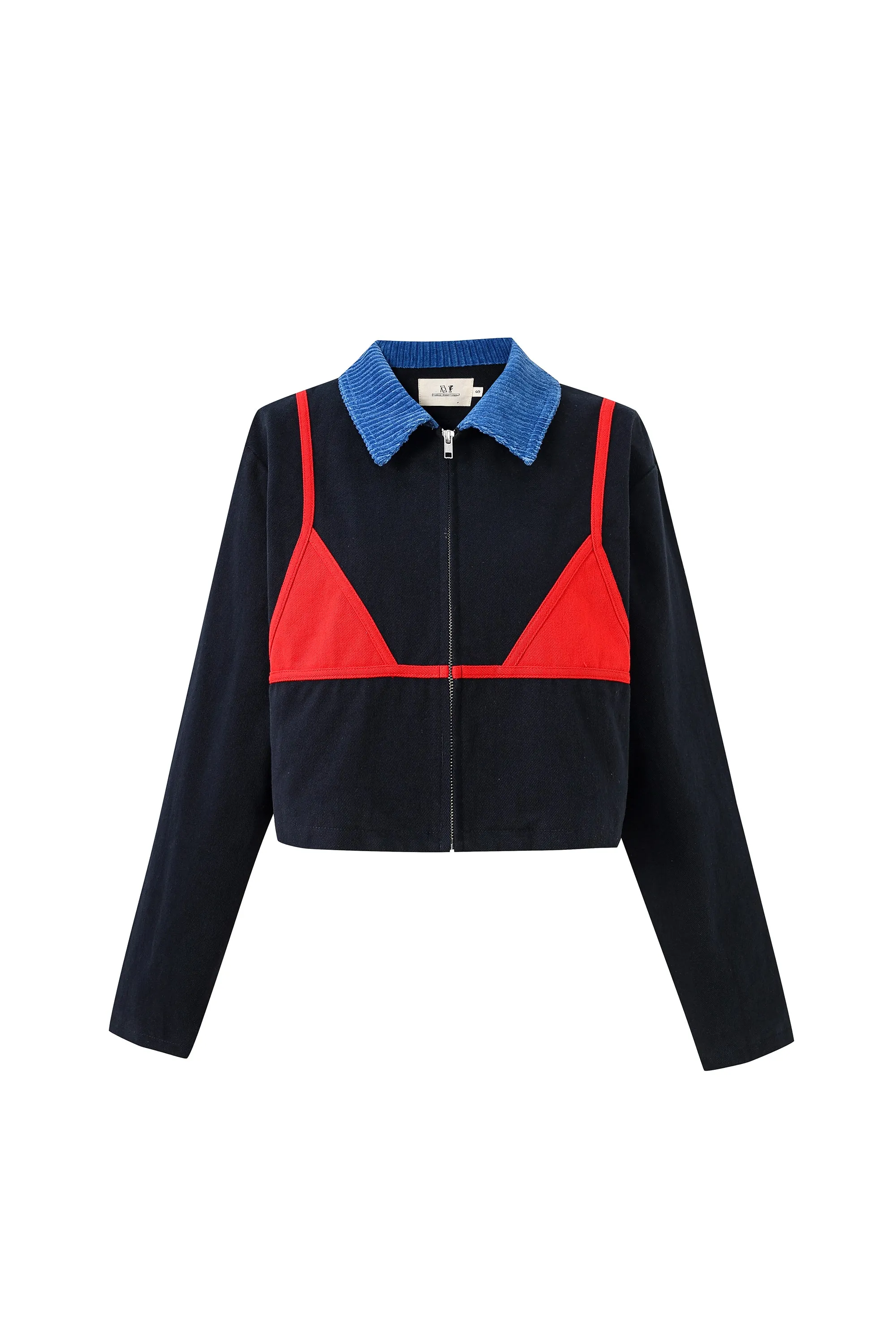 Bikini Bod Canvas Construction Crop Jacket Navy/Red sold by Fashion Brand Company product image thumbnail 2