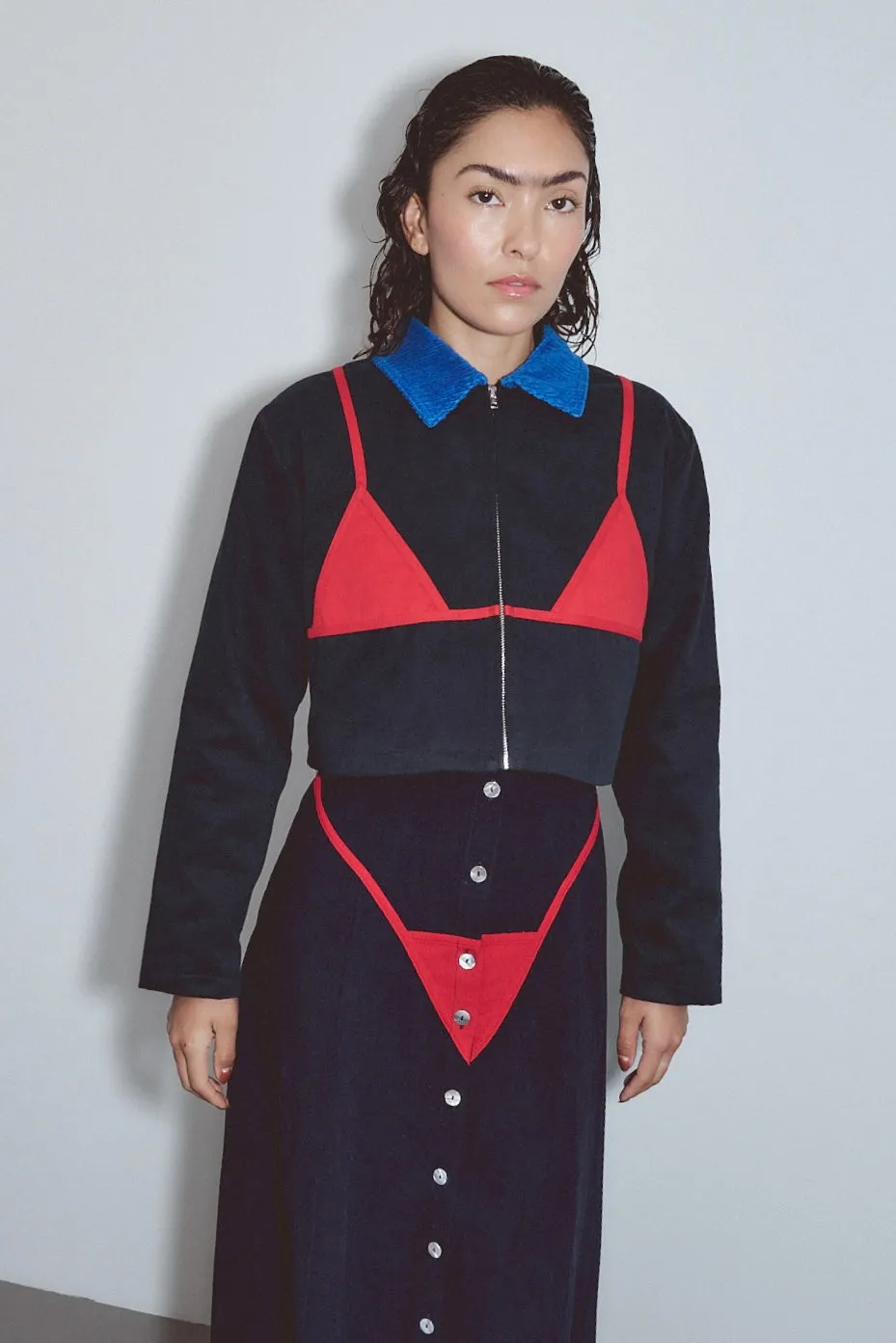 Bikini Bod Canvas Construction Crop Jacket Navy/Red sold by Fashion Brand Company product image thumbnail 5