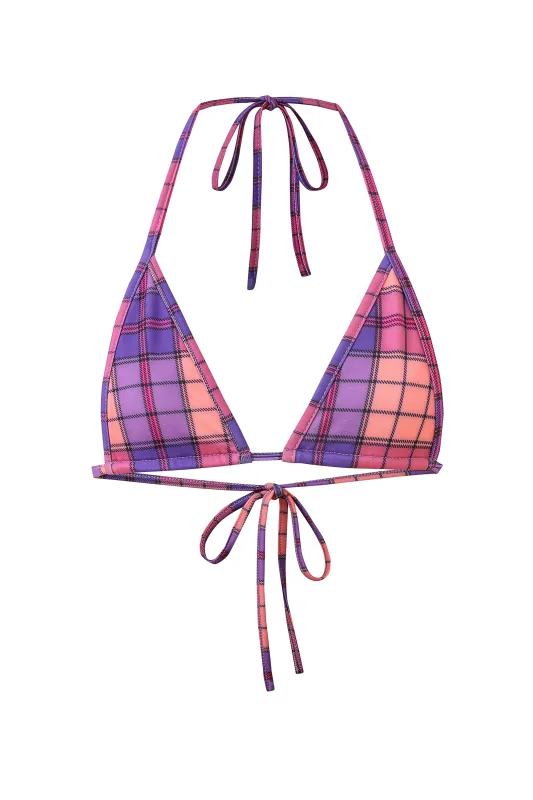Skimpy Triangle Bikini Top Purple Plaid made by Fashion Brand Company