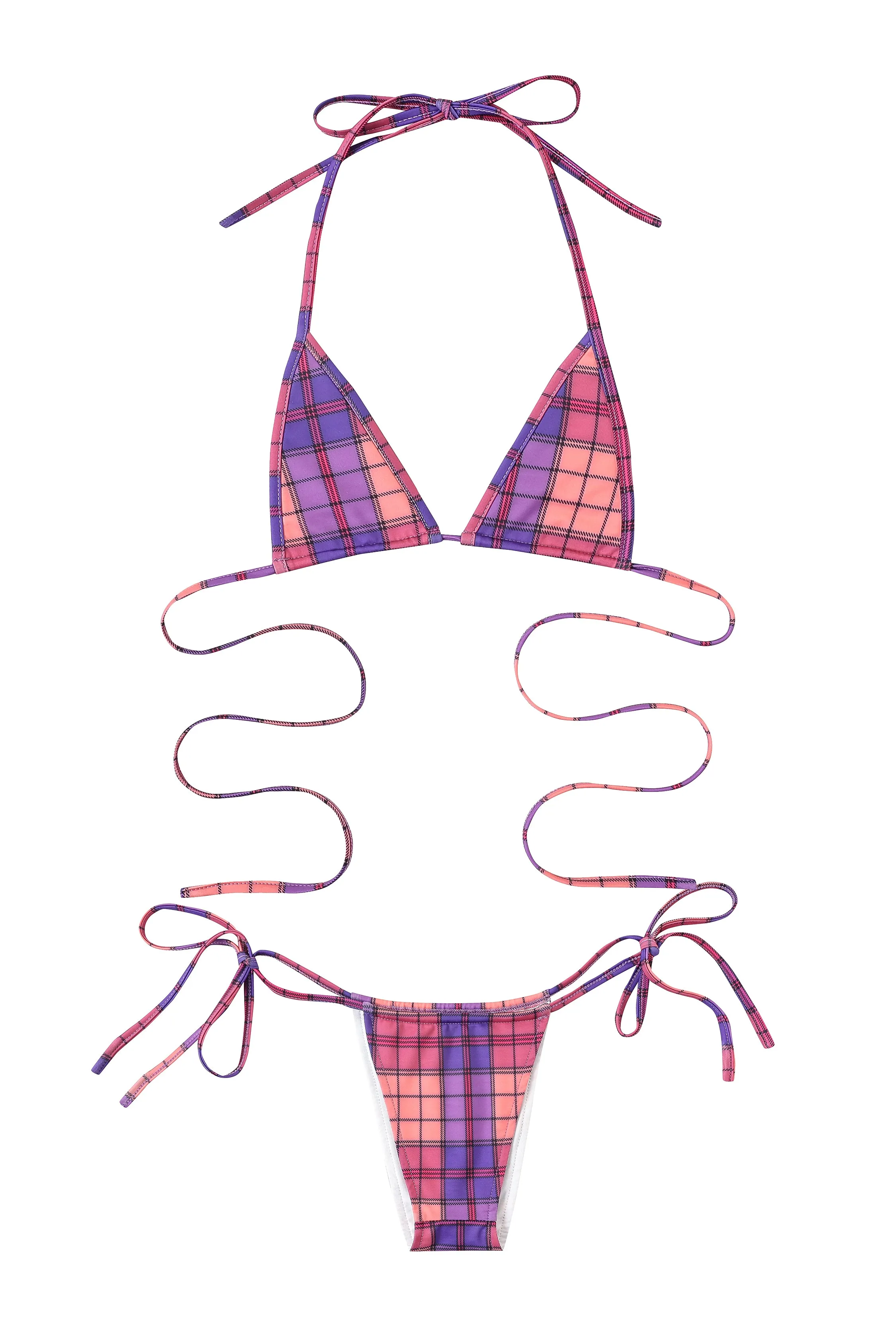 Skimpy String Bikini Bottoms Purple Plaid sold by Fashion Brand Company product image thumbnail 4