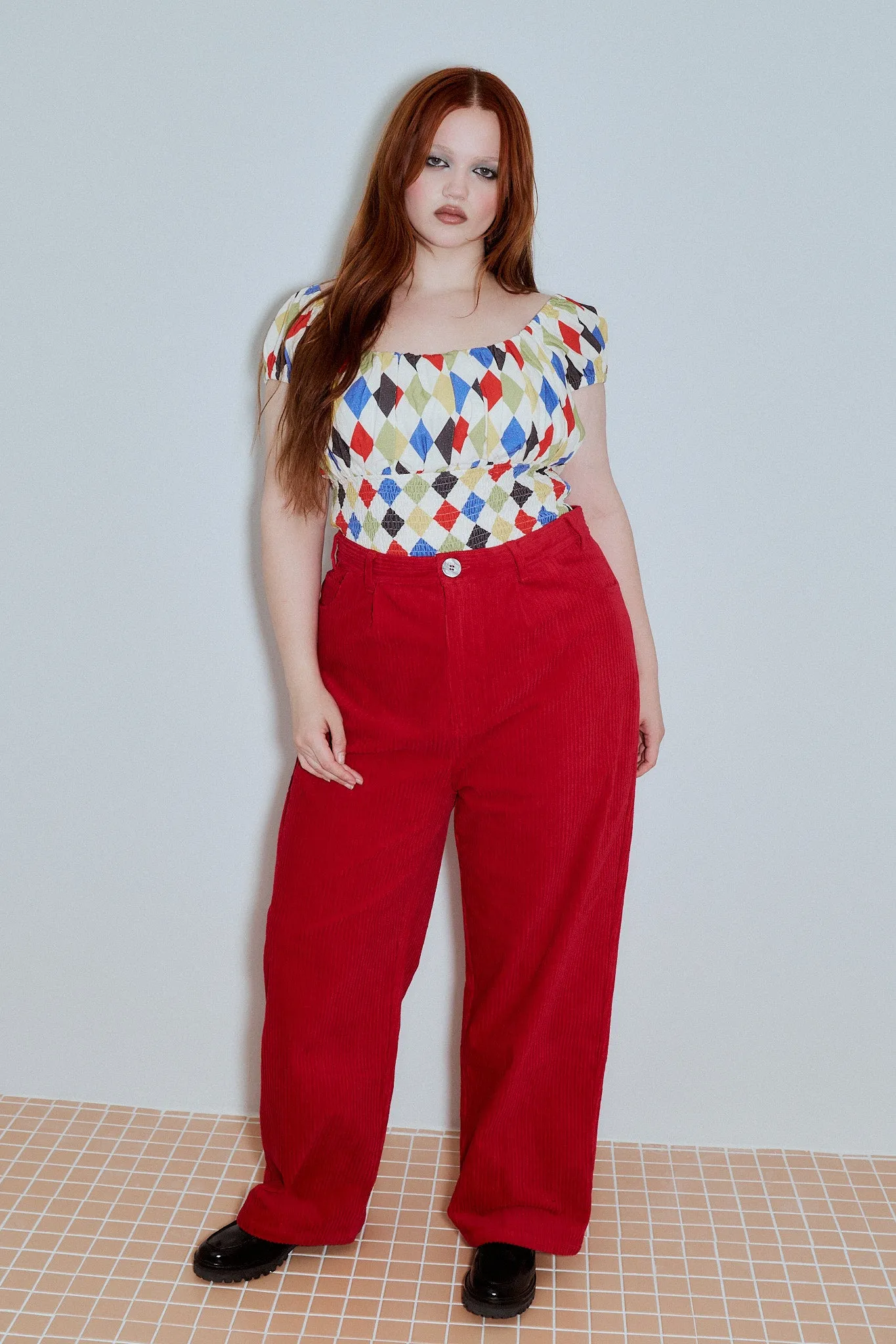 BE CAREFUL Corduroy Grampa Trousers Red sold by Fashion Brand Company