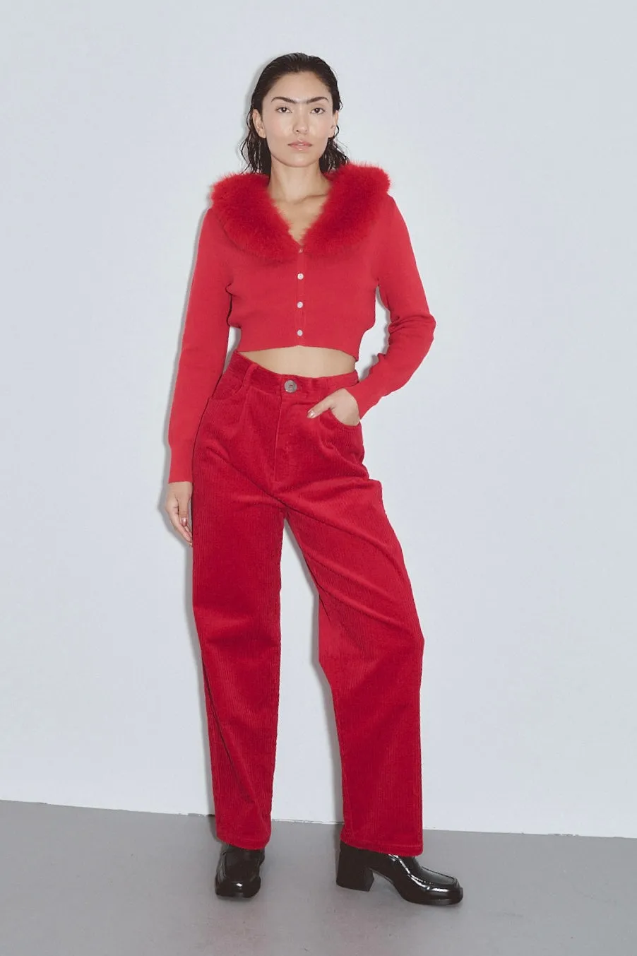 BE CAREFUL Corduroy Grampa Trousers Red sold by Fashion Brand Company product image thumbnail 4