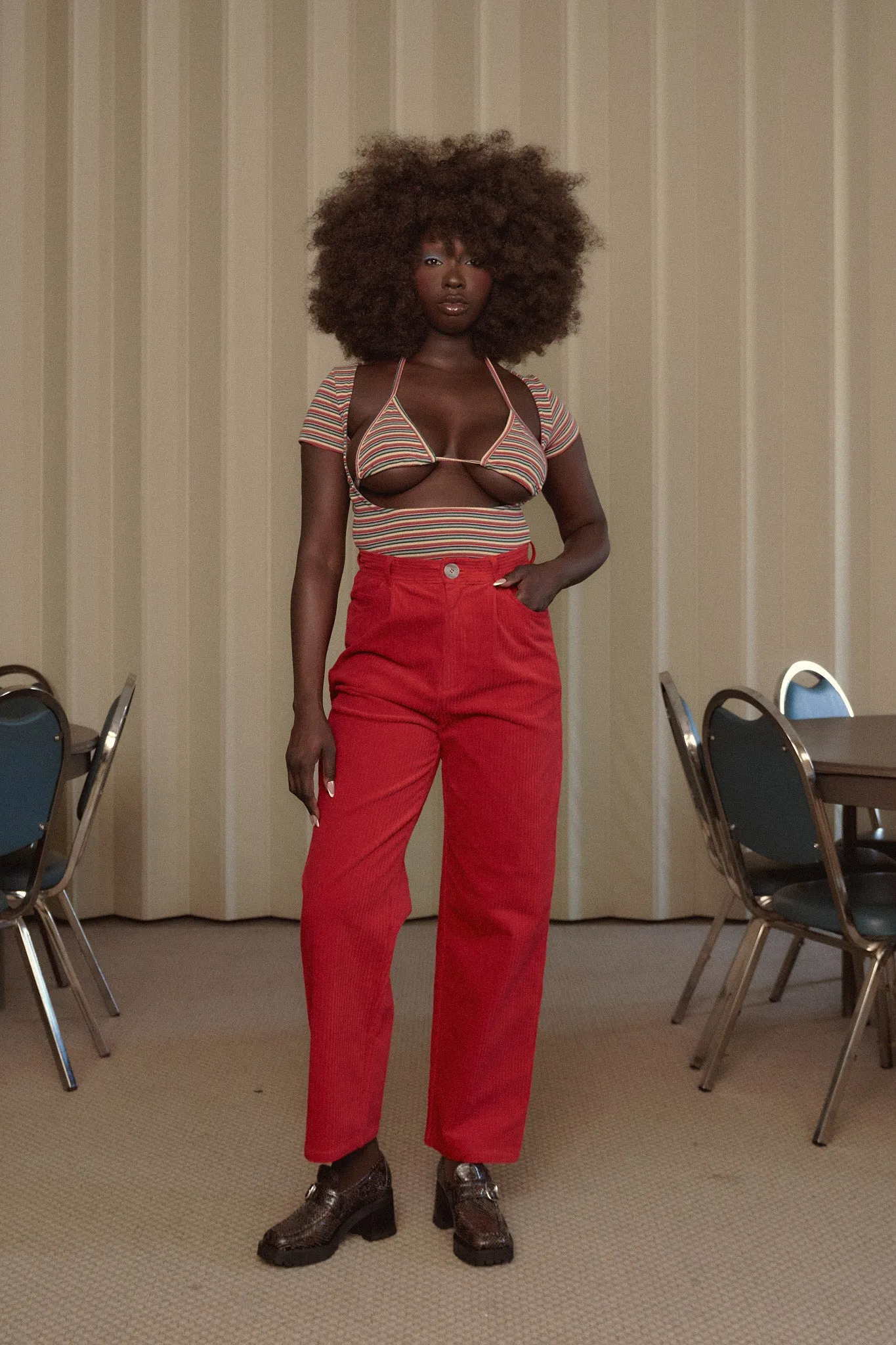 BE CAREFUL Corduroy Grampa Trousers Red sold by Fashion Brand Company product image thumbnail 5