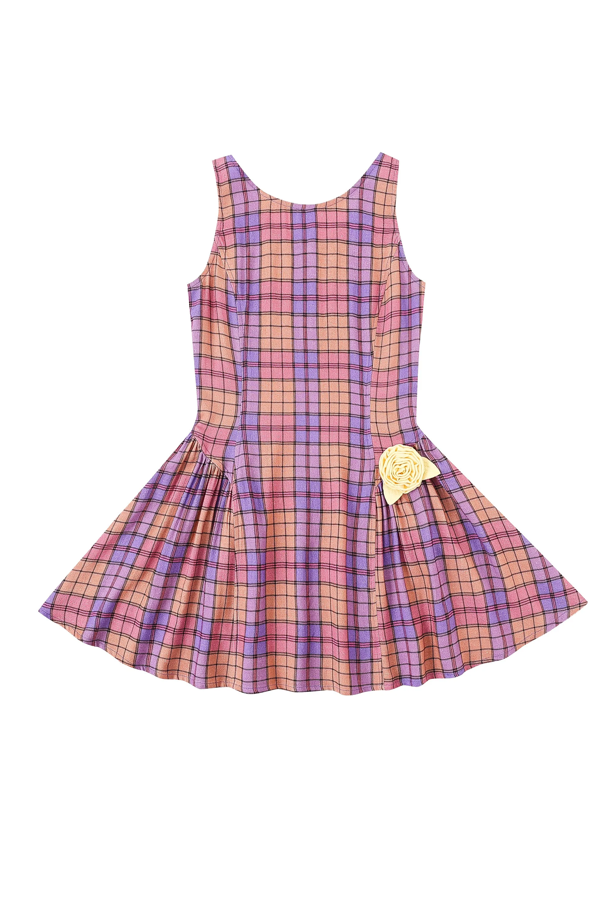 Barefoot Mini Dress Soft Linen Purple Plaid sold by Fashion Brand Company product image thumbnail 2