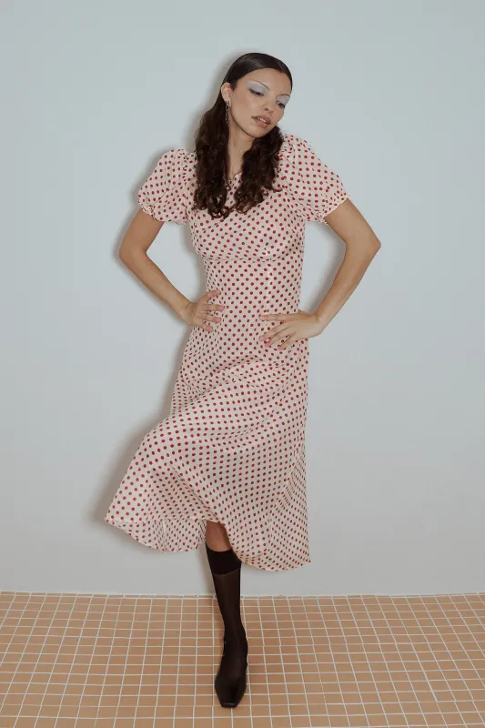 Silk Church Dress Red Polka Dot made by Fashion Brand Company
