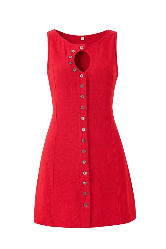 Unbuttoned Soft Linen Mini Dress Red made by Fashion Brand Company