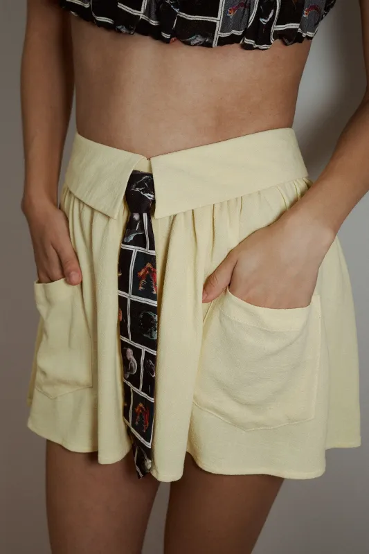 Business Tie Mini Skirt Linen Yellow made by Fashion Brand Company