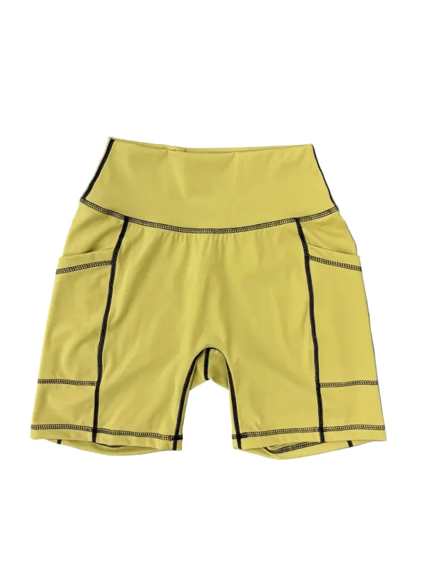 SAMPLE #420 - S Contrast Stitch Pocket Yoga Shorts - Yellow Green made by Fashion Brand Company