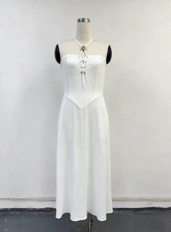SAMPLE #444 - S Ursula's Wedding Dress Soft Linen Maxi Dres - White Linen made by Fashion Brand Company