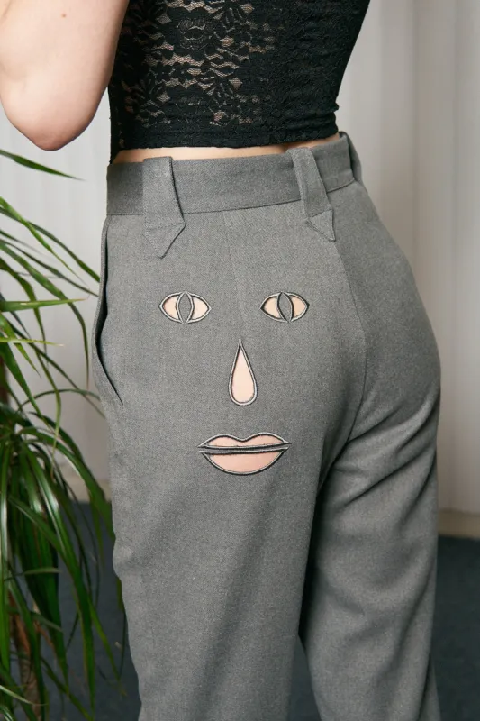 Face cut out Trousers Gray sold by Fashion Brand Company