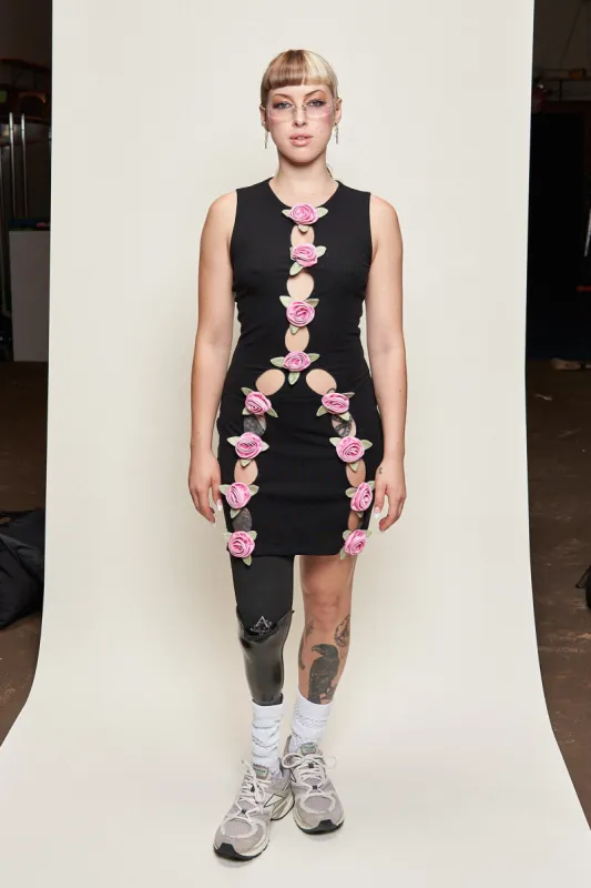 11 Hole Punch Rose Tencel Rib Mini Dress sold by Fashion Brand Company