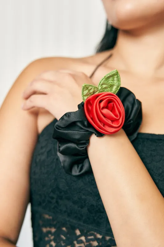 Red Rose Satin Scrunchie sold by Fashion Brand Company