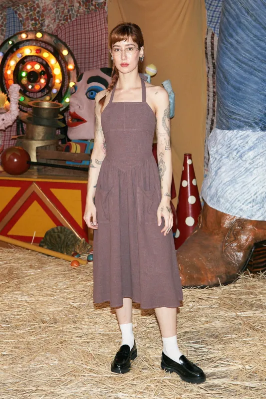 Brown Linen Apron Dress made by Fashion Brand Company