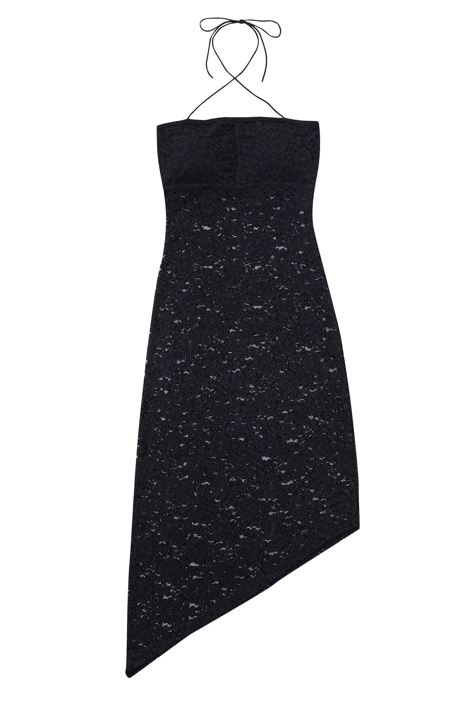 Black Rose Lace Asymmetrical Halter Dress sold by Fashion Brand Company product image thumbnail 5