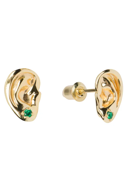 Ears wearing Emerald Earrings Stud Earrings 14K Gold filled made by Fashion Brand Company