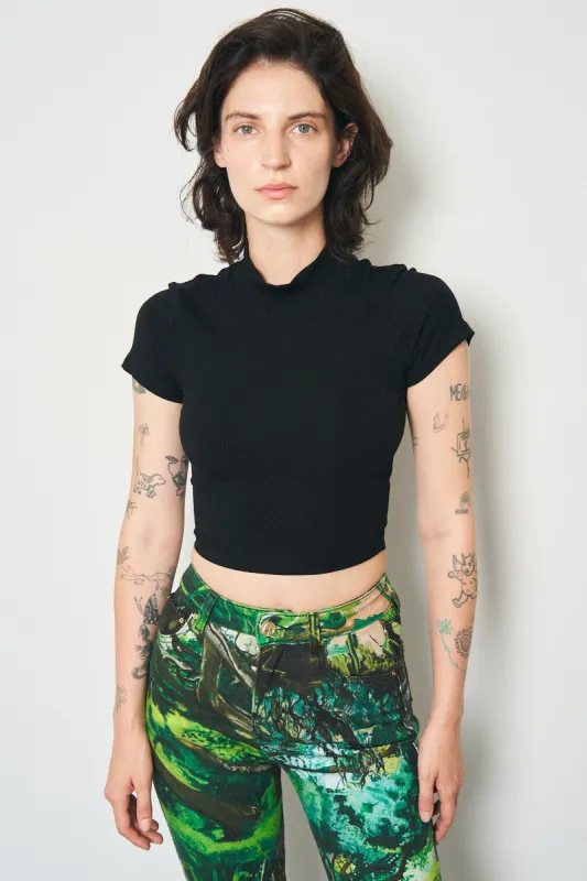 Mock Neck Tencel Rib Short Sleeve Top Black sold by Fashion Brand Company