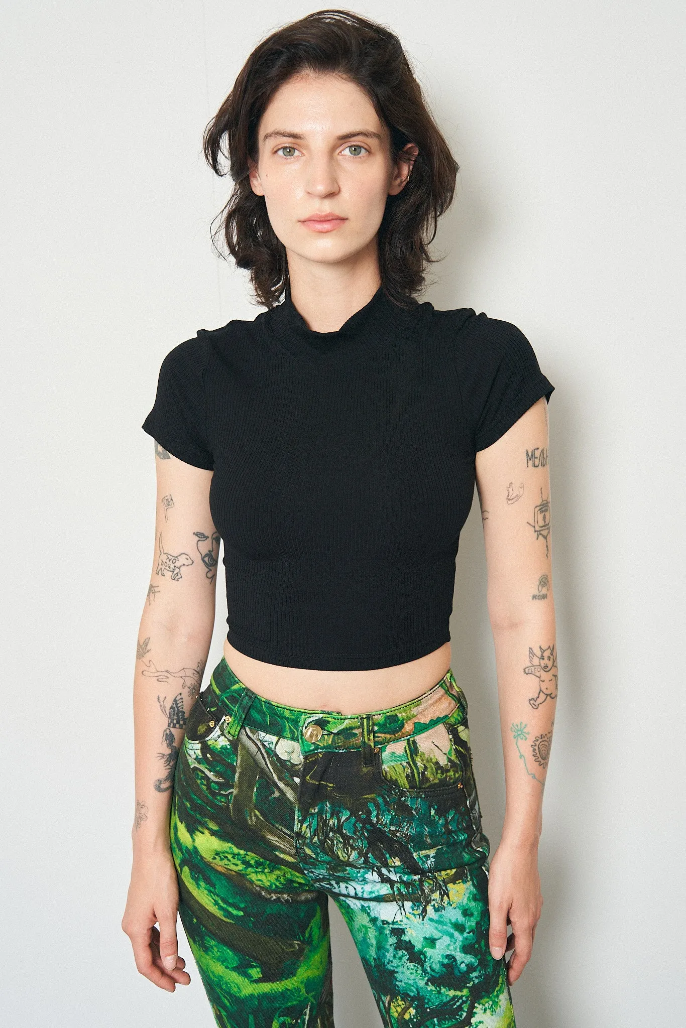 Mock Neck Tencel Rib Short Sleeve Top Black sold by Fashion Brand Company