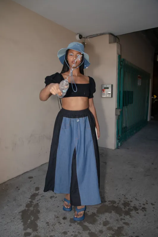 1 left - Black & Blue Jeans Linen Skirt made by Fashion Brand Company