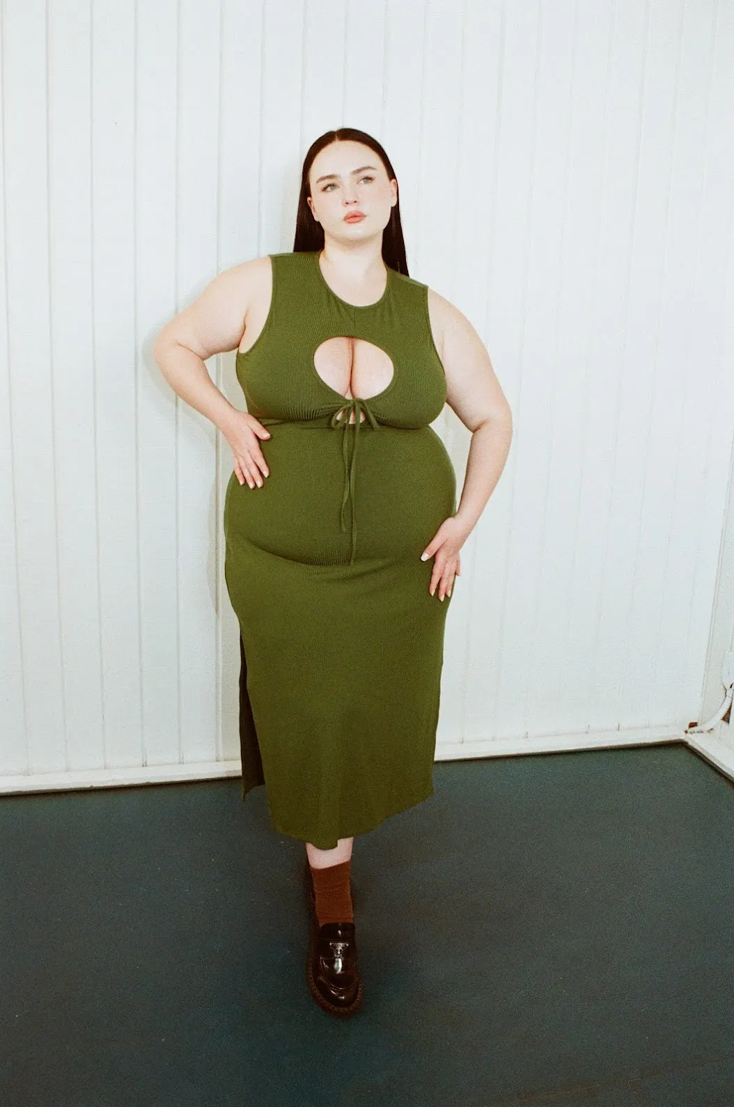 Hole-y Black Tencel Rib Midi Dress sold by Fashion Brand Company product image thumbnail 5