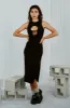 Hole-y Black Tencel Rib Midi Dress sold by Fashion Brand Company