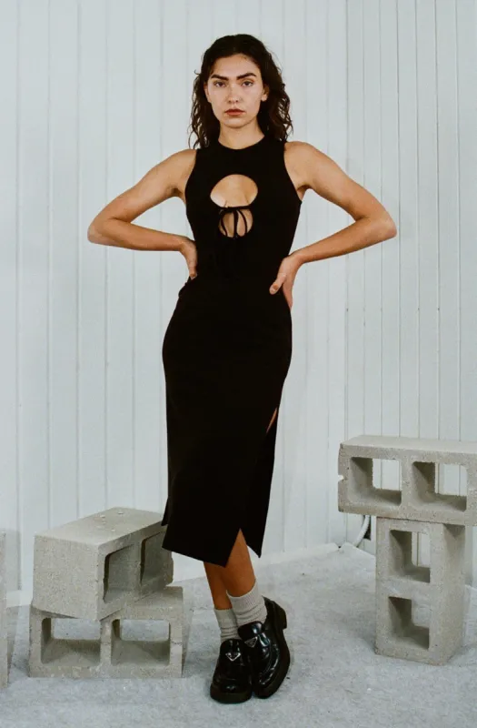 Hole-y Black Tencel Rib Midi Dress sold by Fashion Brand Company