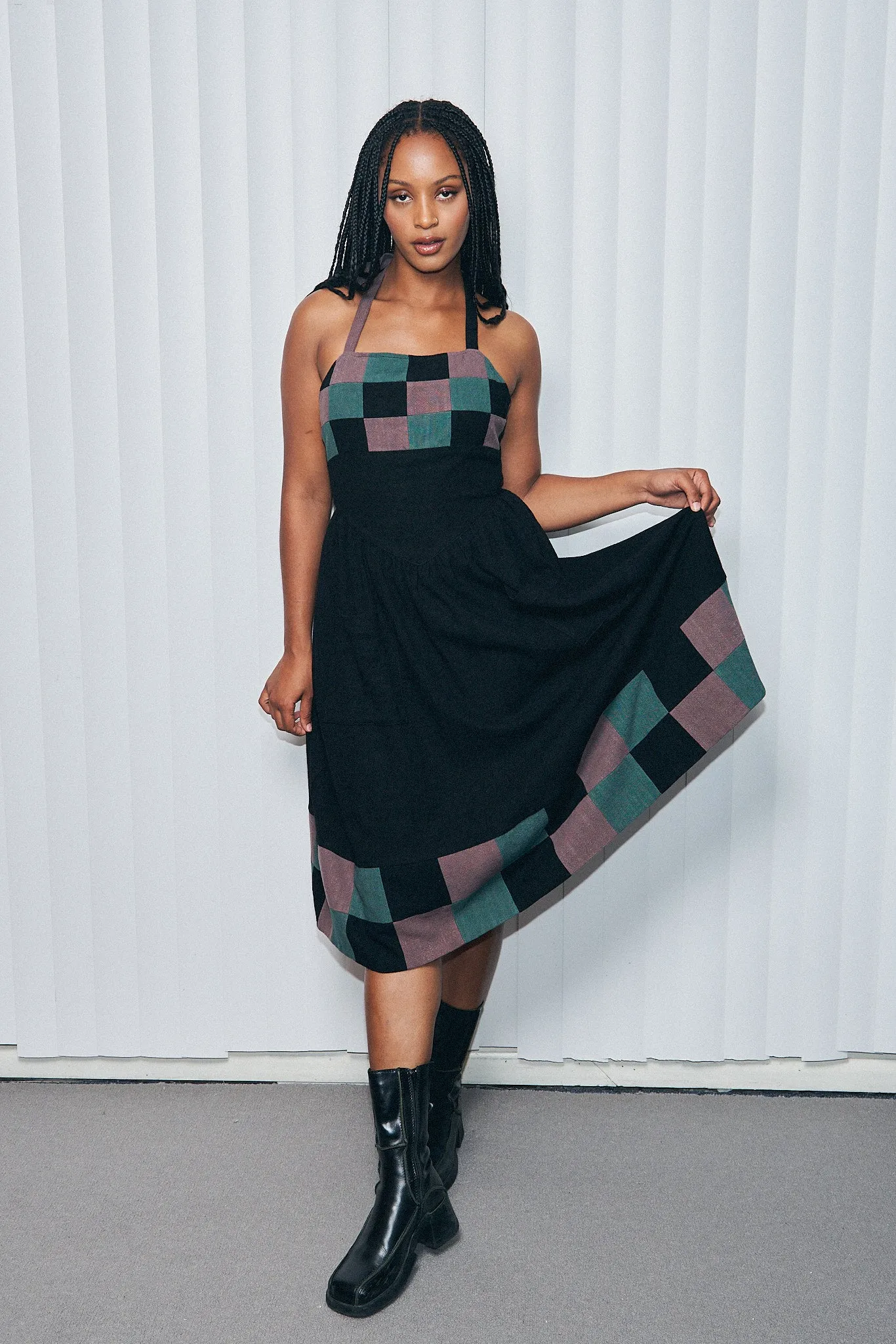 Mama Mia Linen Apron Dress Black/Green sold by Fashion Brand Company